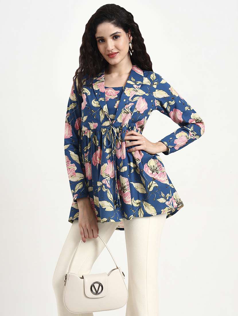 women printed long sleeve peplum top