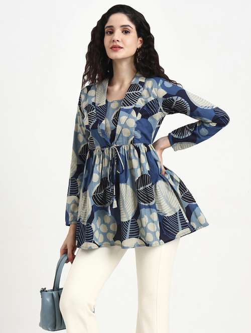 women printed long sleeve peplum top - 22140772 -  Standard Image - 0