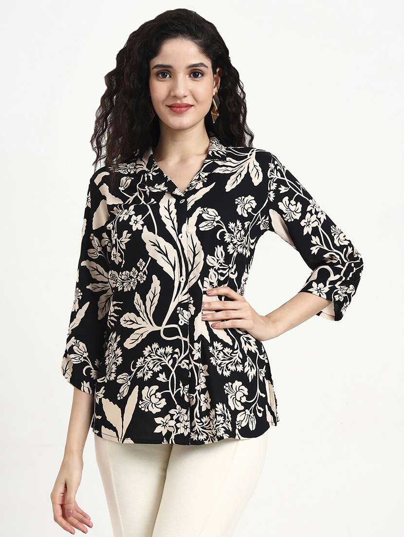 women printed three quarter sleeve shirt top - 22140773 - Standard Image - 3