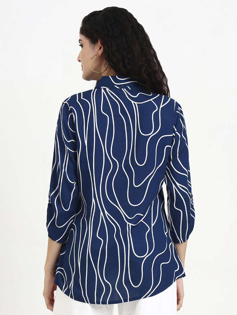 women printed three quarter sleeve shirt top - 22140774 - Standard Image - 3