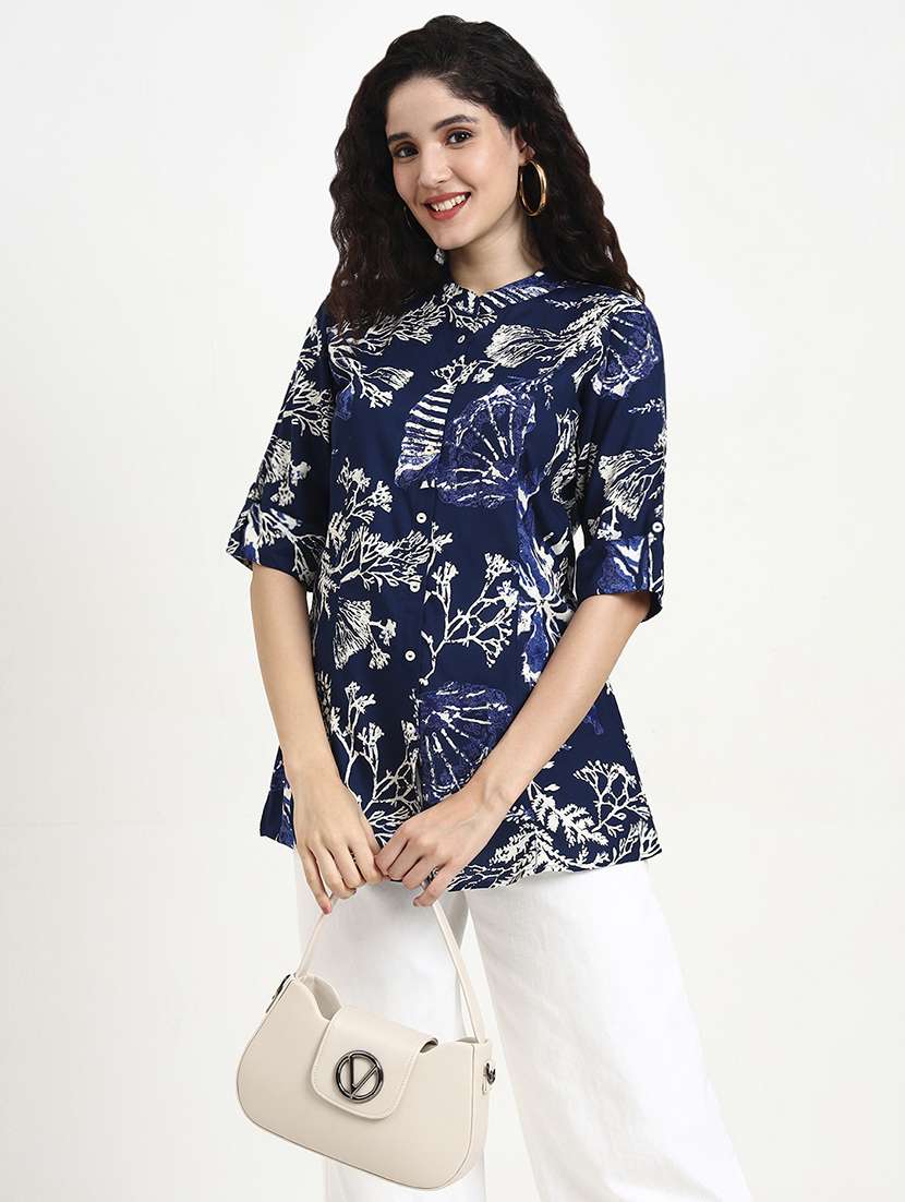 women printed three quarter sleeve shirt top - 22140775 -  Zoom Image - 0