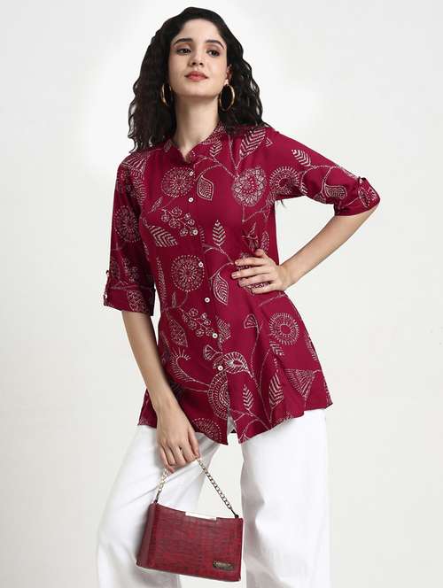 women printed three quarter sleeve shirt tunic - 22140777 -  Standard Image - 0