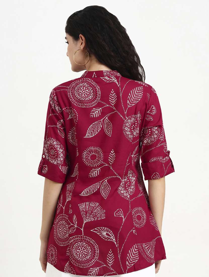 women printed three quarter sleeve shirt tunic - 22140777 - Standard Image - 3