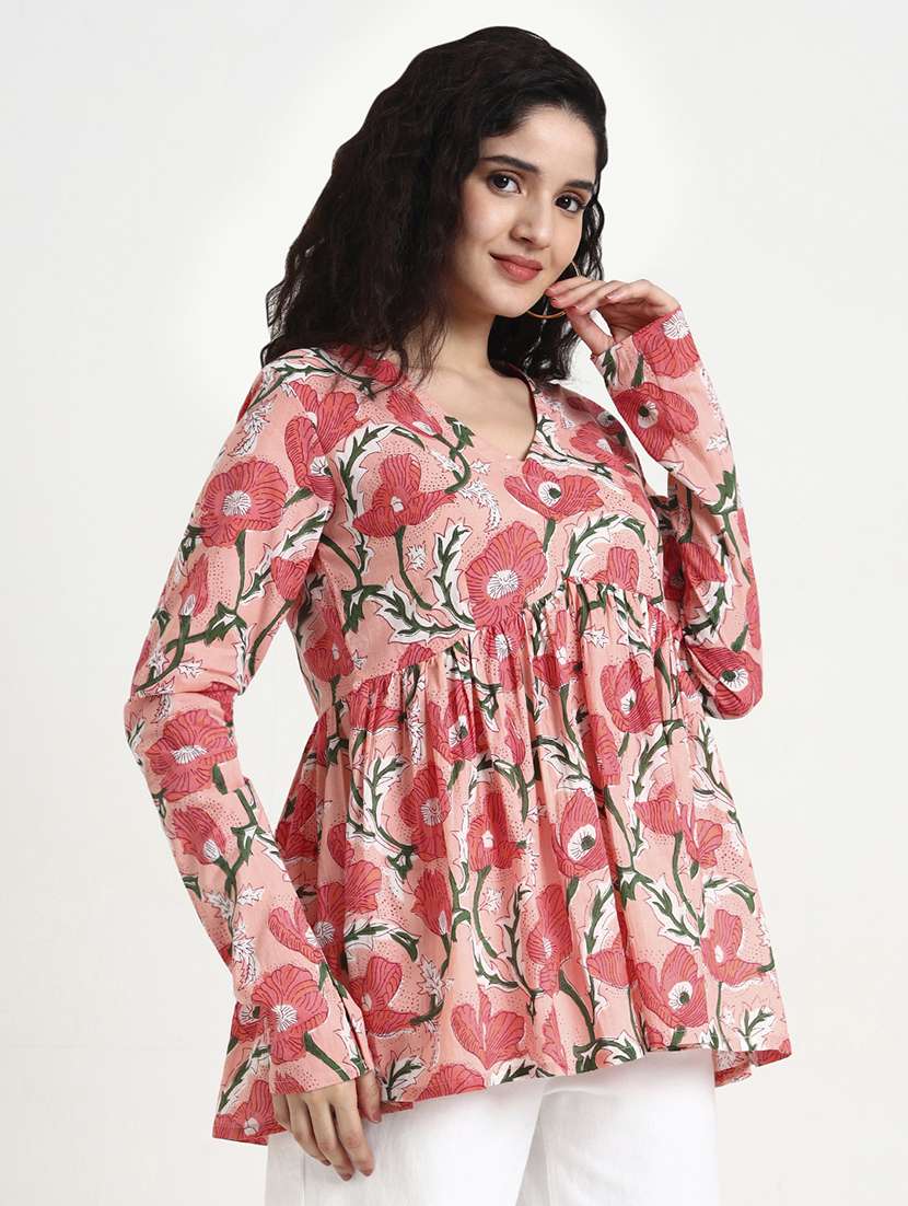 women floral print long sleeve flared kurti - 22140779 -  Standard Image - 3