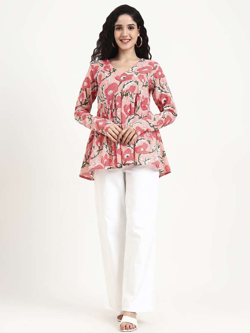 women floral print long sleeve flared kurti - 22140779 -  Standard Image - 5