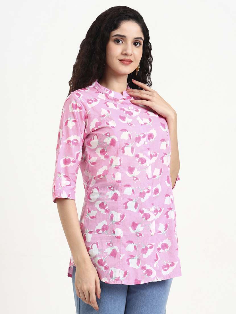 women printed three quarter sleeve shirt tunic - 22140780 -  Standard Image - 3
