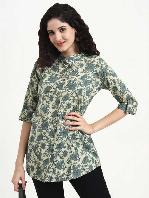 women printed three quarter sleeve shirt top - 22140781 -  Standard Image - 0
