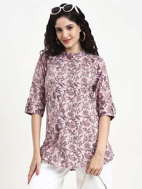 women printed three quarter sleeve shirt top - 22140782 -  Standard Image - 0