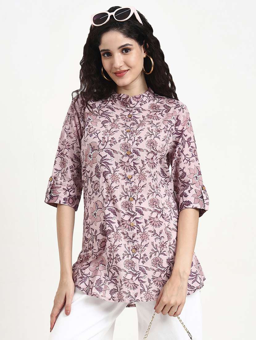 women printed three quarter sleeve shirt top - 22140782 -  Zoom Image - 0
