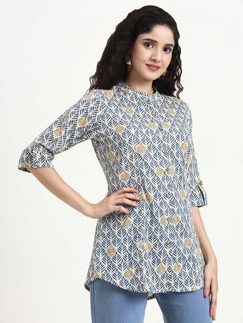 women printed three quarter sleeve shirt top - 22140783 - Standard Image - 3
