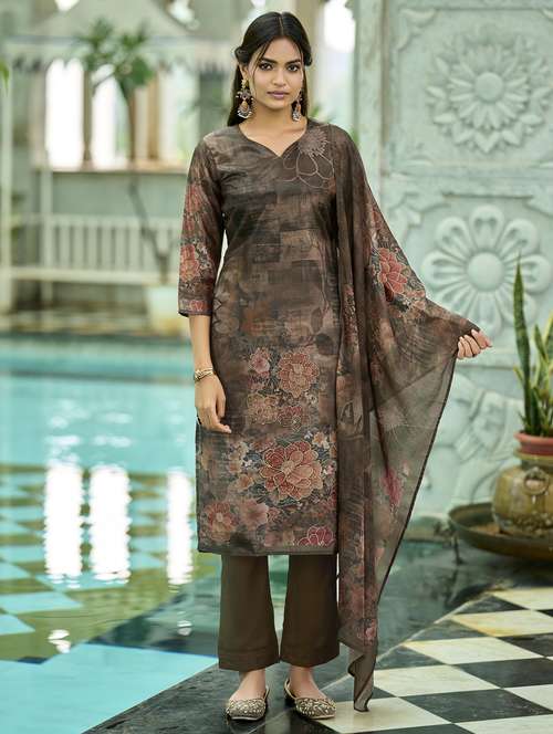 women printed three quarter sleeve kurta pant with dupatta set - 22140792 -  Standard Image - 0