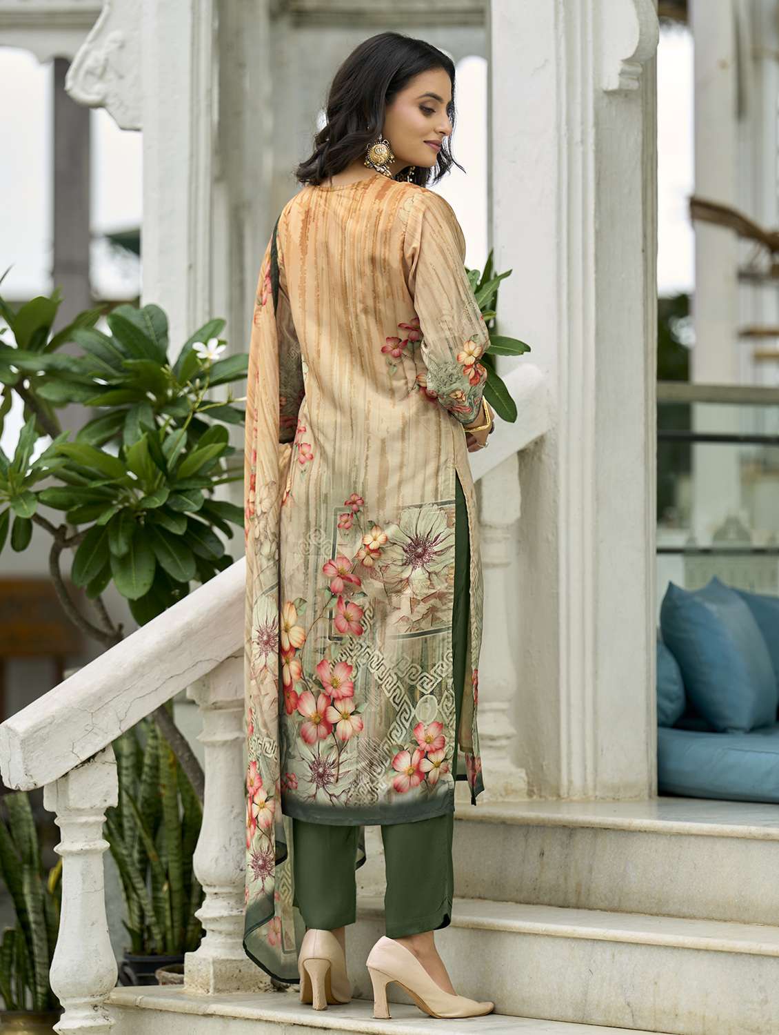 women printed three quarter sleeve kurta pant with dupatta set - 22140793 -  Standard Image - 3