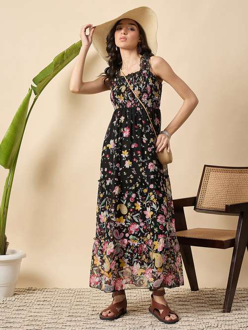 women floral print shoulder strap tiered dress - 22140836 - Standard Image - 0