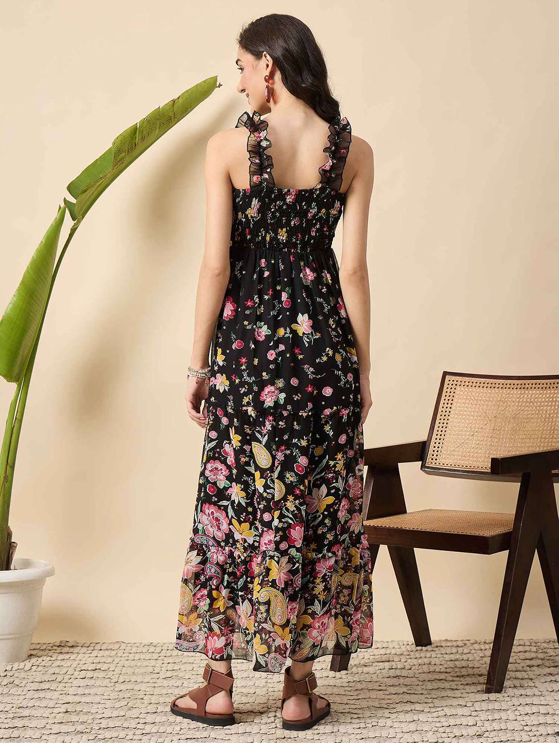 women floral print shoulder strap tiered dress - 22140836 - Standard Image - 3