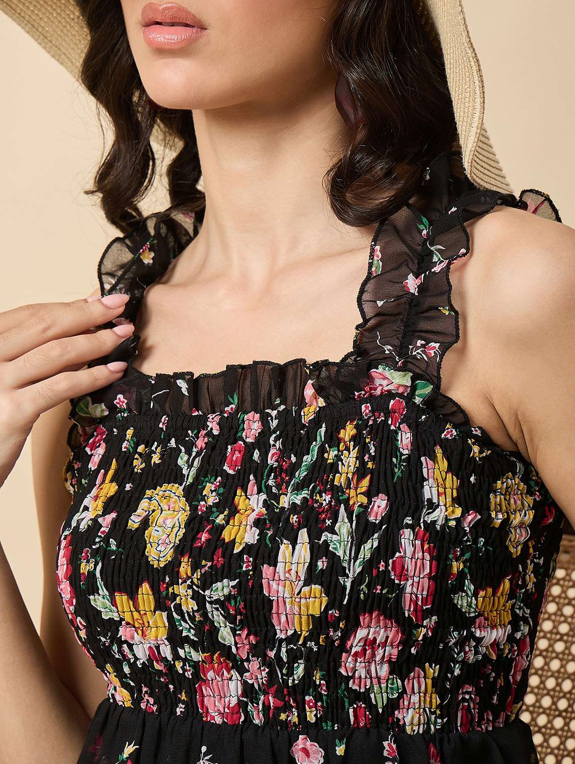 women floral print shoulder strap tiered dress - 22140836 - Standard Image - 5