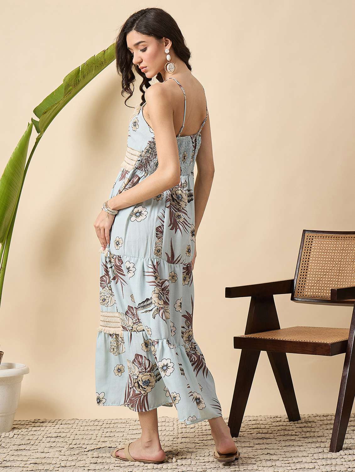 women floral print shoulder strap tiered dress - 22140837 -  Standard Image - 3