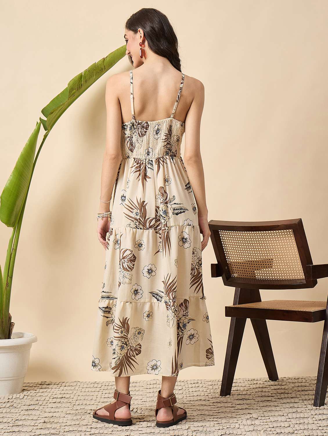 women floral print shoulder strap tiered dress - 22140838 -  Standard Image - 3
