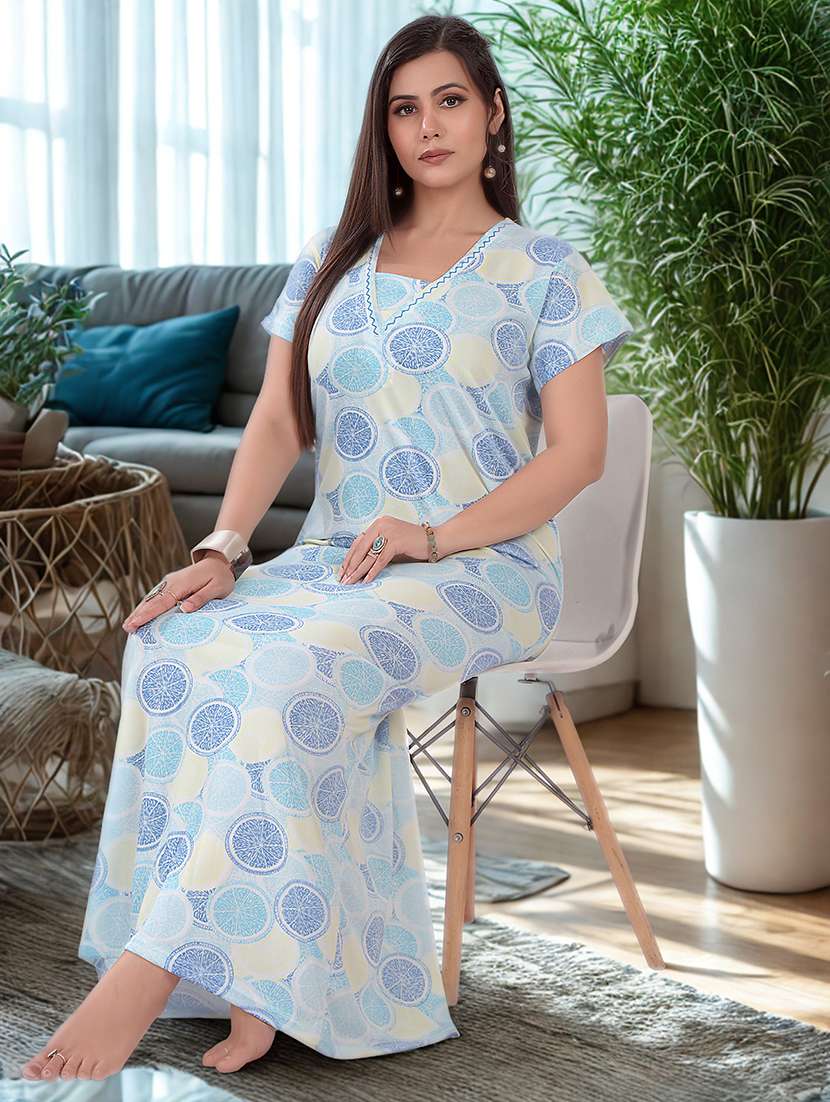 women printed short sleeve nighty