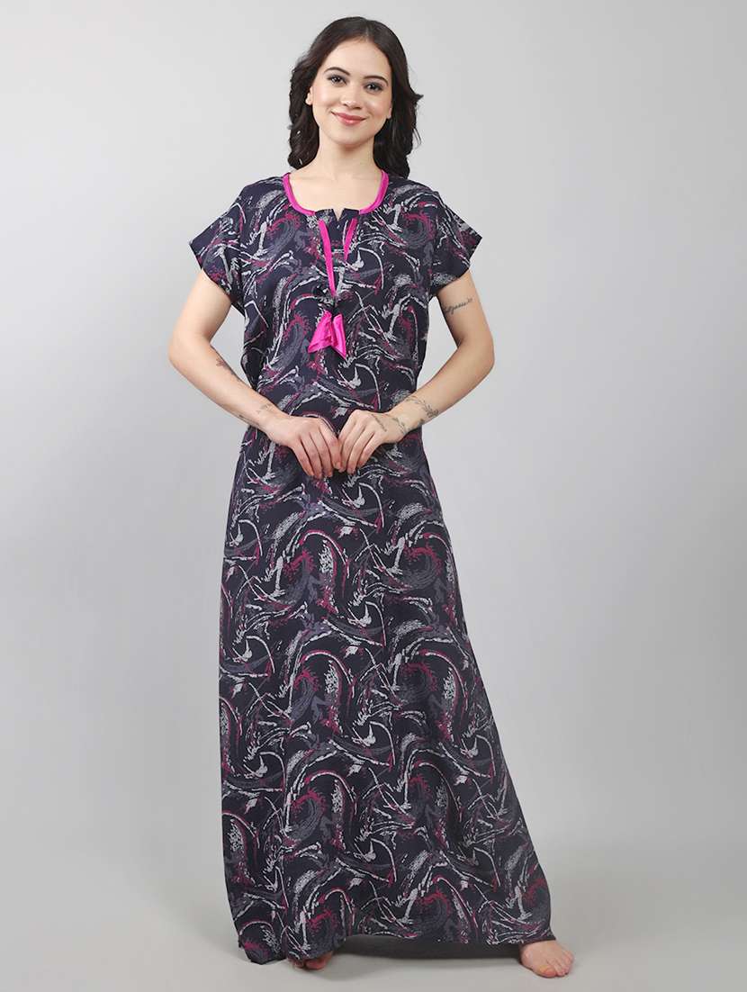 women printed short sleeve nighty with pocket - 22140928 -  Standard Image - 3