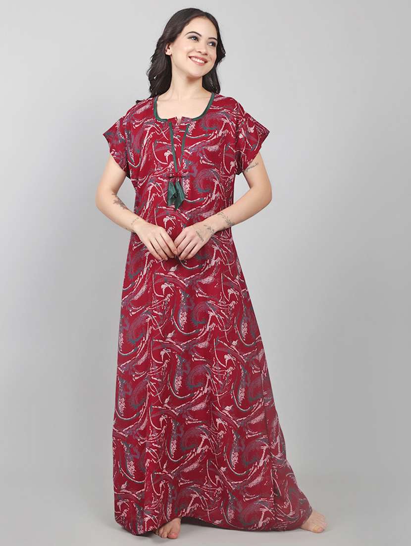 women printed short sleeve nighty with pocket - 22140929 -  Standard Image - 3