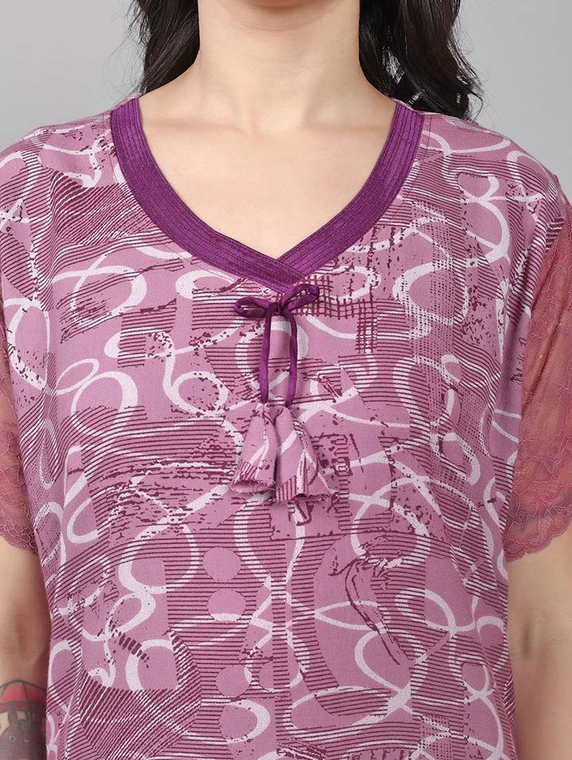 women printed short sleeve nighty with pocket - 22140930 -  Standard Image - 5