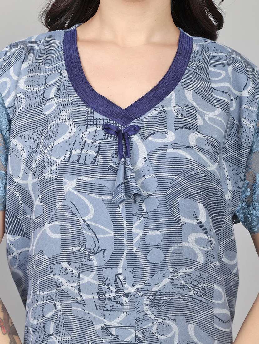 women printed short sleeve nighty with pocket - 22140931 -  Standard Image - 5