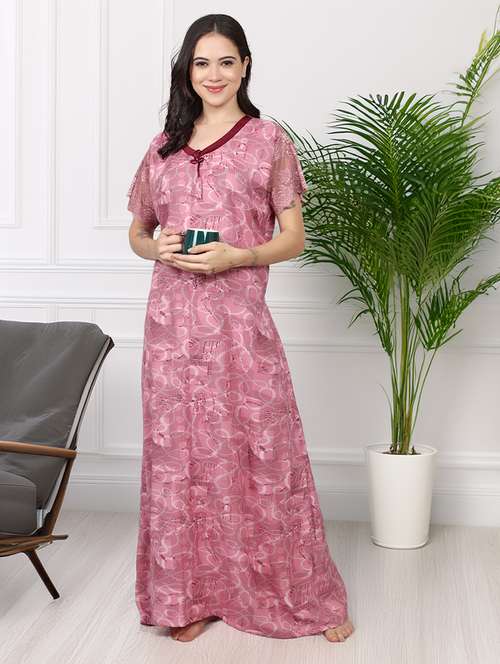 women printed short sleeve nighty with pocket - 22140932 -  Standard Image - 0