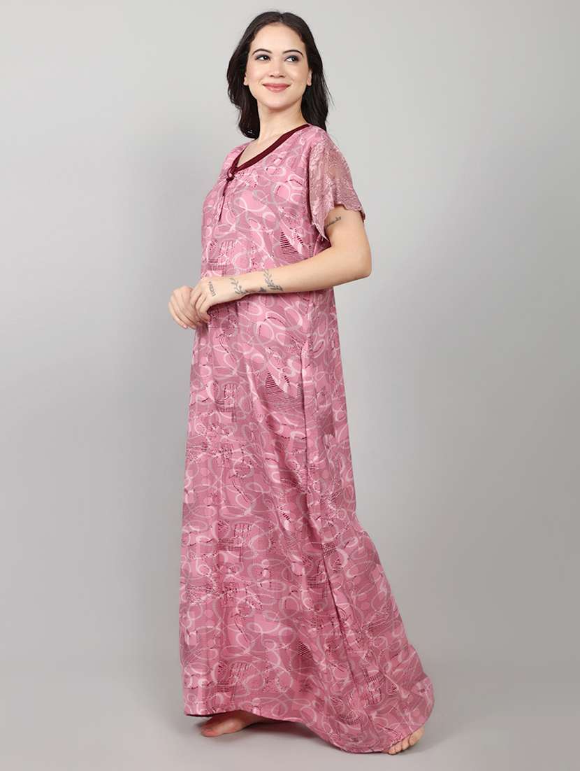 women printed short sleeve nighty with pocket - 22140932 -  Standard Image - 3