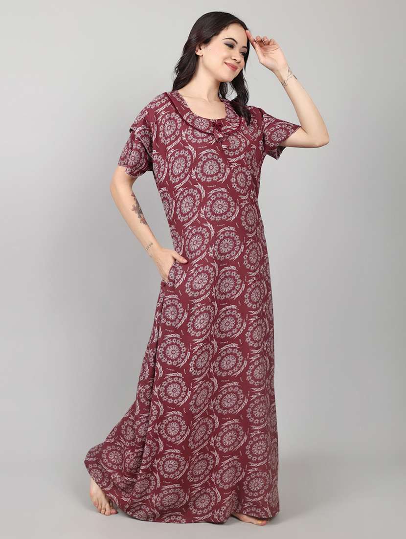 women printed short sleeve nighty with pocket - 22140935 -  Standard Image - 3