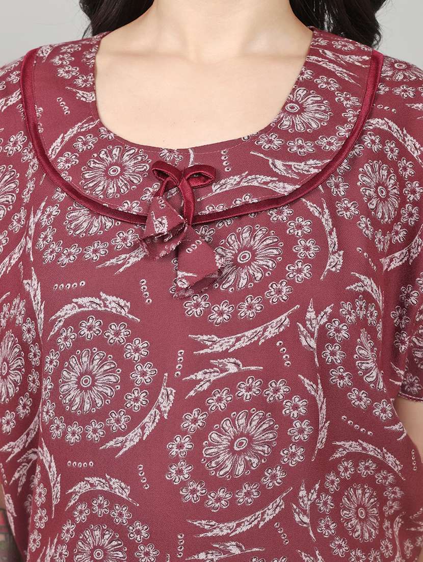 women printed short sleeve nighty with pocket - 22140935 -  Standard Image - 5