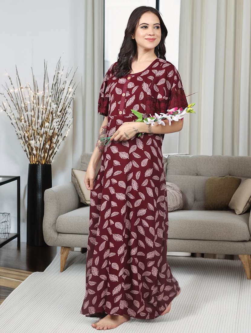 women printed short sleeve nighty 