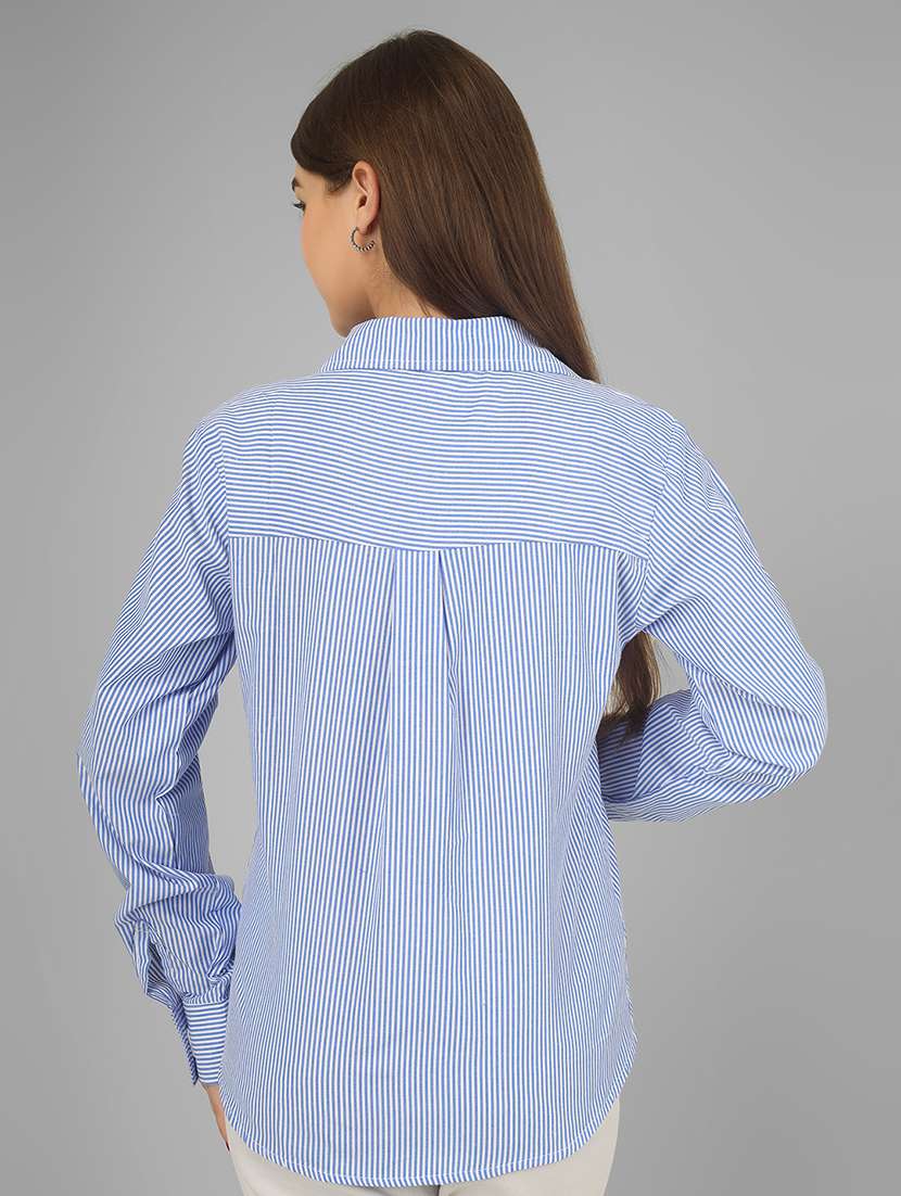 women striped collared long sleeve shirt - 22140963 - Standard Image - 3