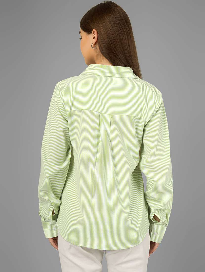 women striped collared long sleeve shirt - 22140964 - Standard Image - 3