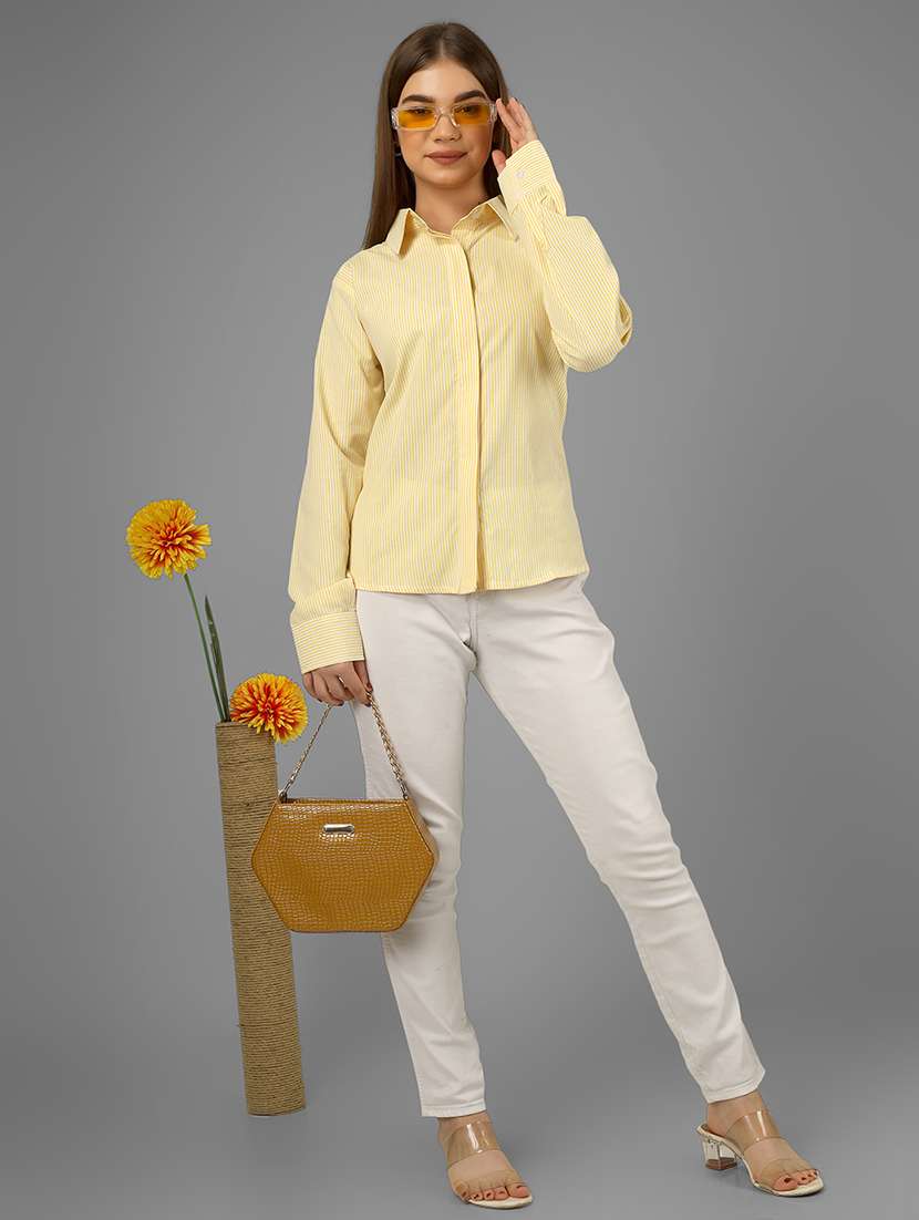 women striped long sleeve collared shirt - 22140966 - Standard Image - 5