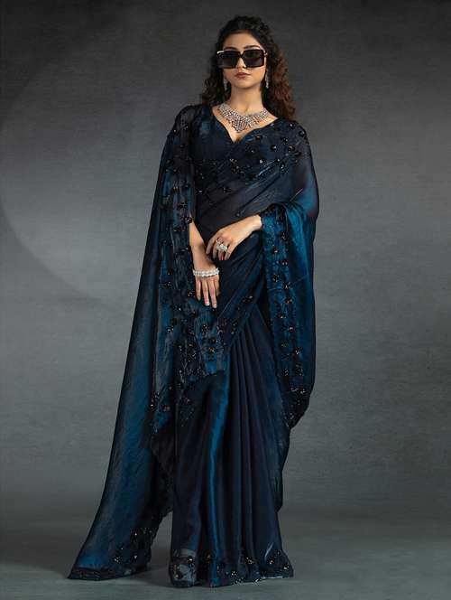 women solid with work embellished saree with blouse - 22141104 -  Standard Image - 0