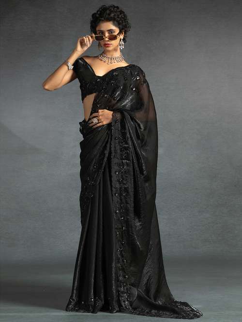 women solid with work embellished saree with blouse - 22141105 -  Standard Image - 0
