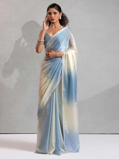 women light blue embellished saree with blouse - 22141119 -  Standard Image - 0