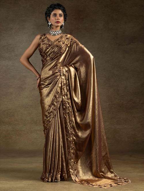 women solid with embellished bordered saree with blouse - 22141124 -  Standard Image - 0