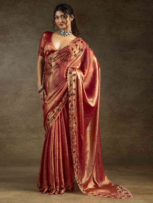 women solid with embellished bordered saree with blouse - 22141125 -  Standard Image - 0