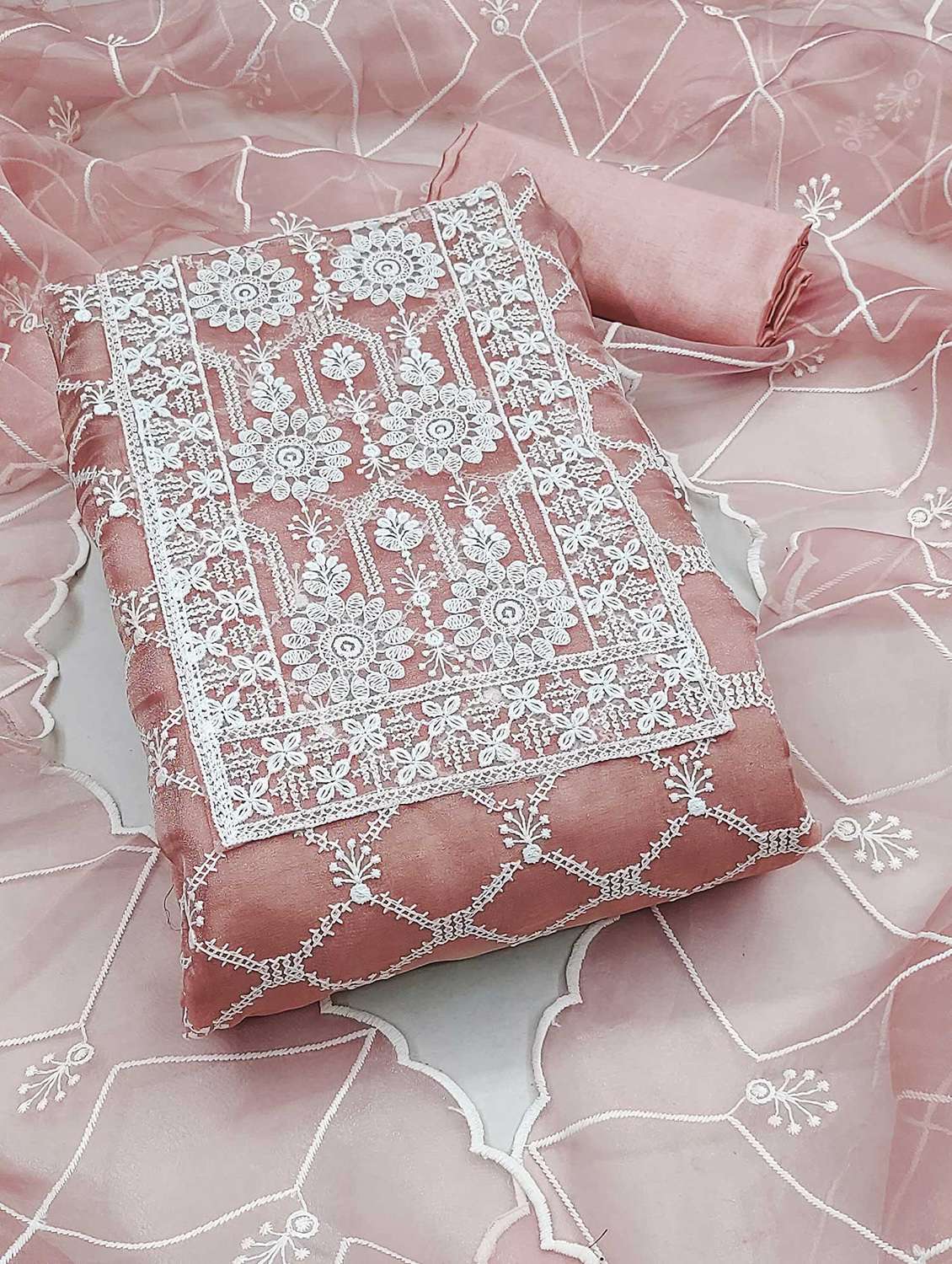 women solid with work unstitched suit set