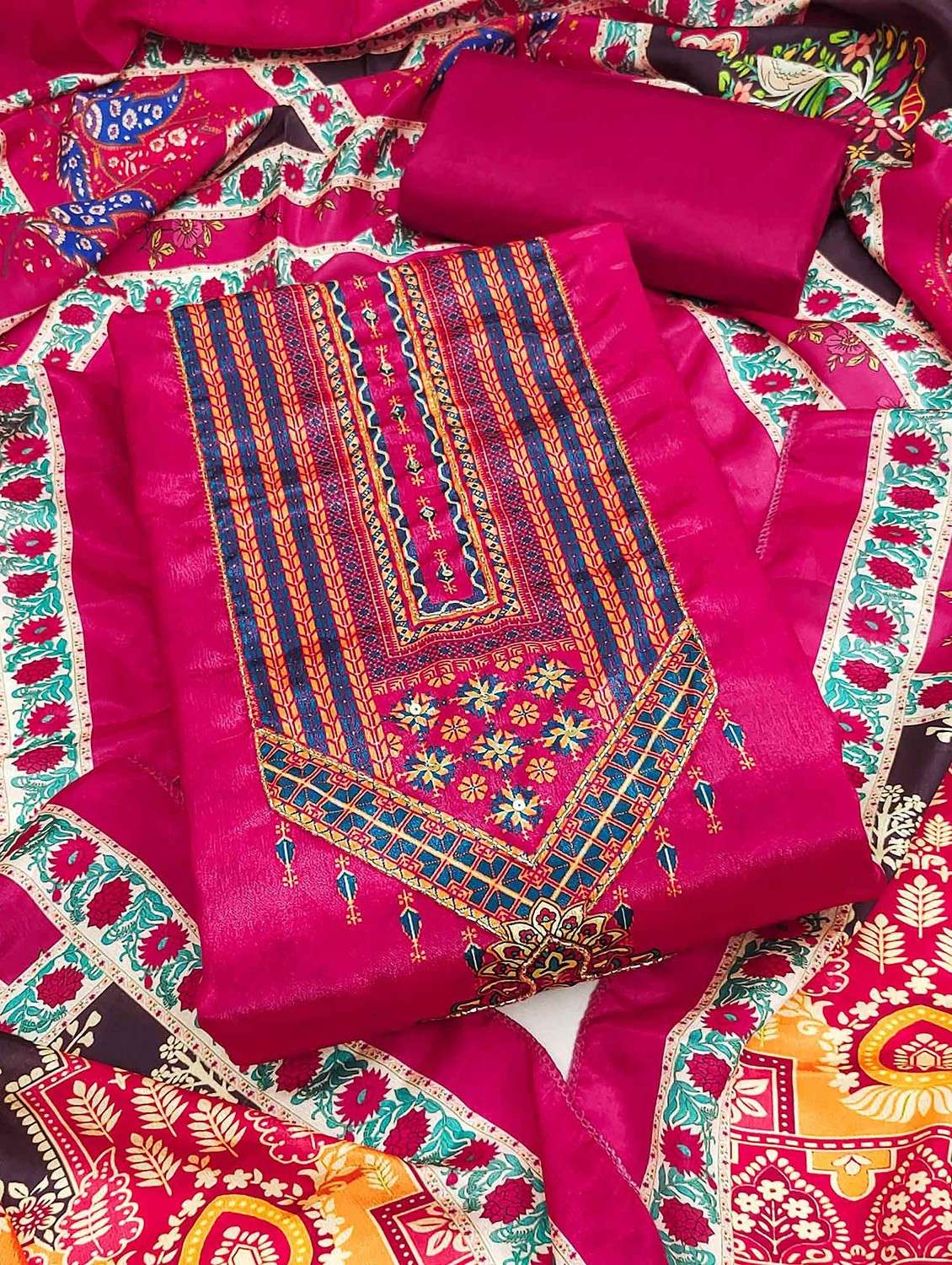 women printed unstitched suit set