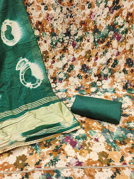 women printed embroidered unstitched suit set - 22141190 - Standard Image - 3