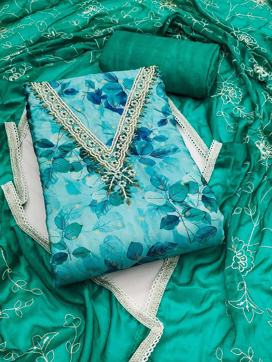 women printed embellished unstitched suit set - 22141201 -  Zoom Image - 0