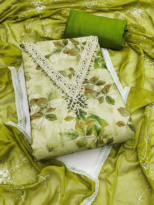 women printed embellished unstitched suit set - 22141202 -  Standard Image - 0