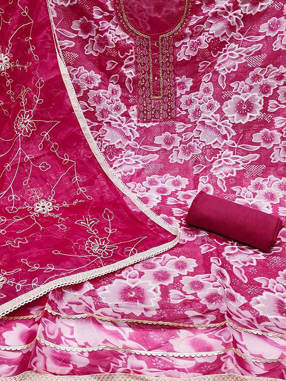 women floral printed embellished unstitched suit set - 22141206 - Standard Image - 3