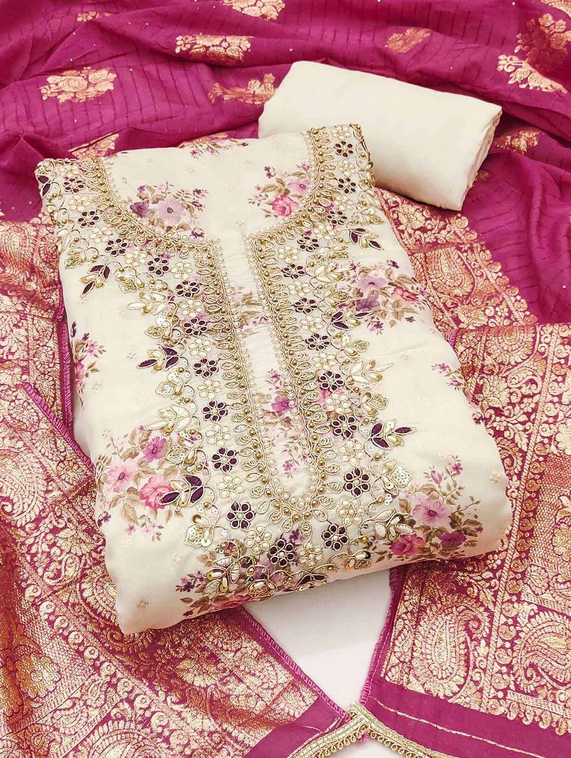 women floral embroidered unstitched suit set