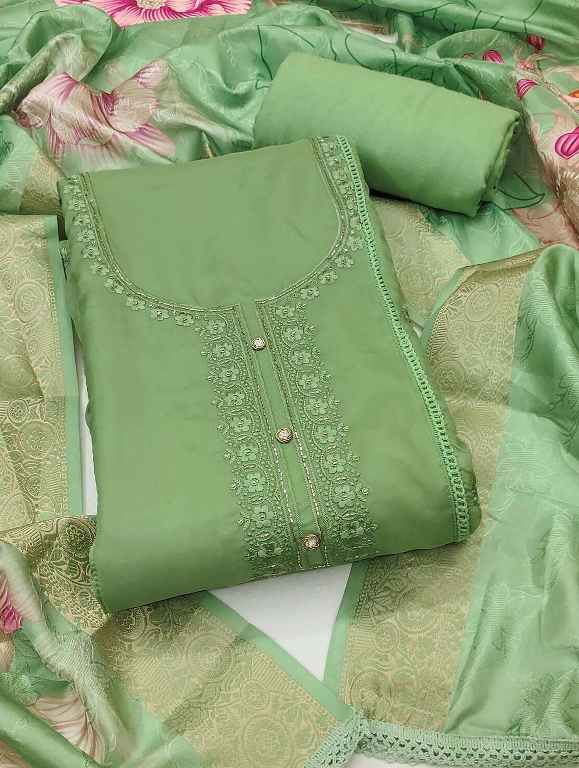 women solid with work unstitched suit set - 22141222 -  Zoom Image - 0