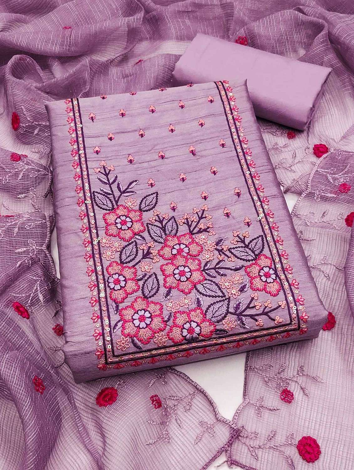 women solid with work unstitched suit set