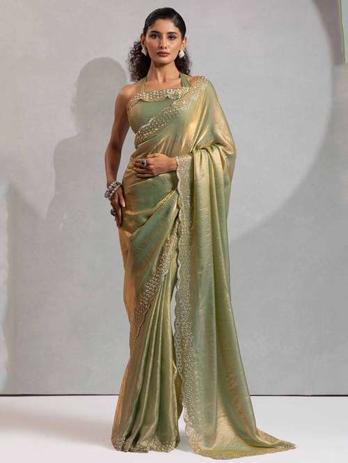 women solid with embellished bordered saree - 22141241 -  Standard Image - 0
