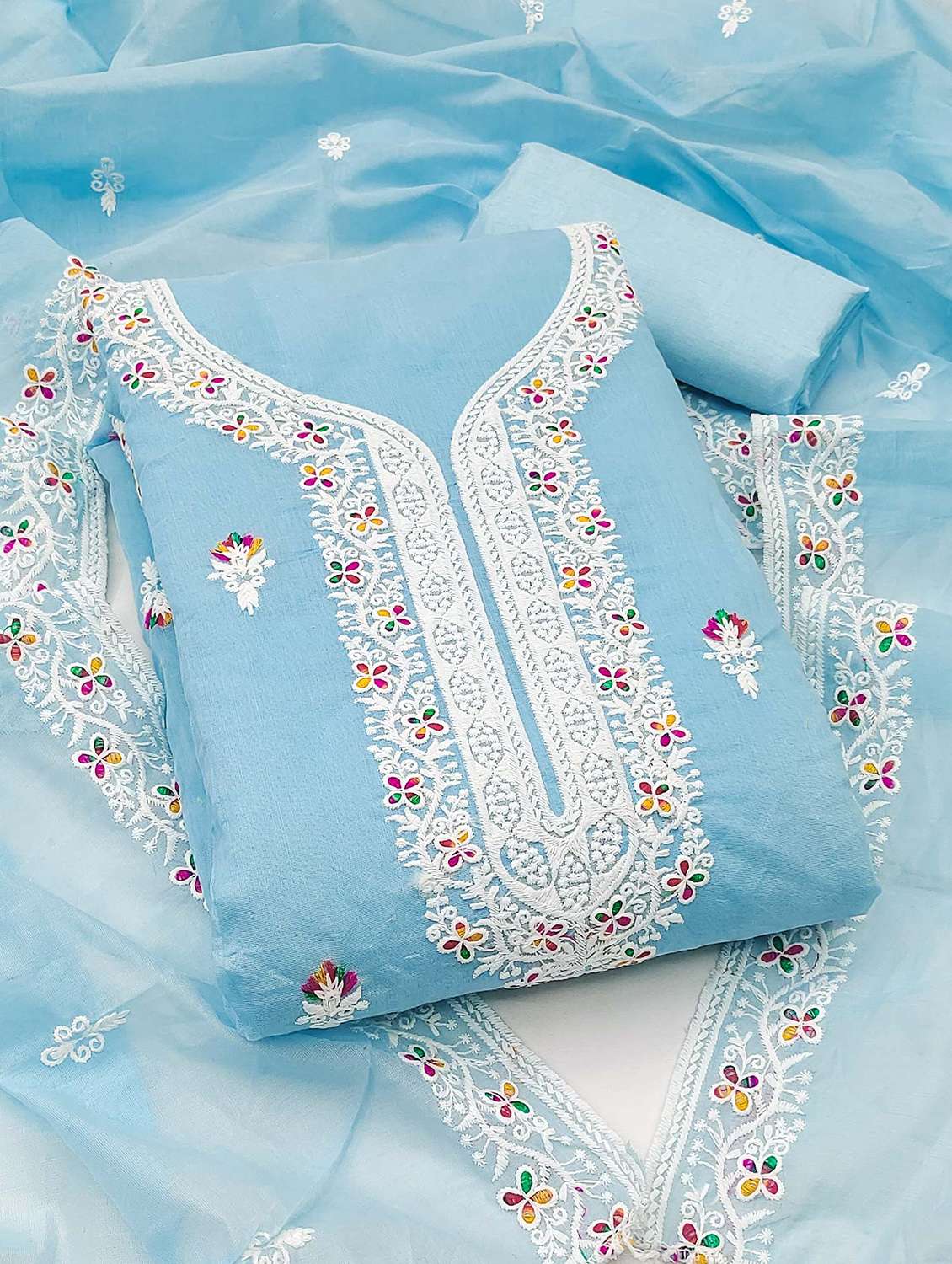 women solid with work unstitched suit set